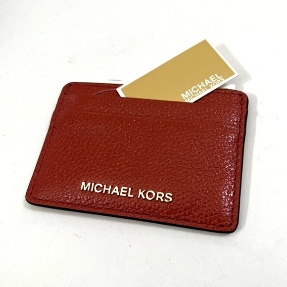 NWT MICHAEL KORS Cinnamon Pebbled Leather Slim Card Holder Wallet 32F7GF6D0L - Picture 2 of 4